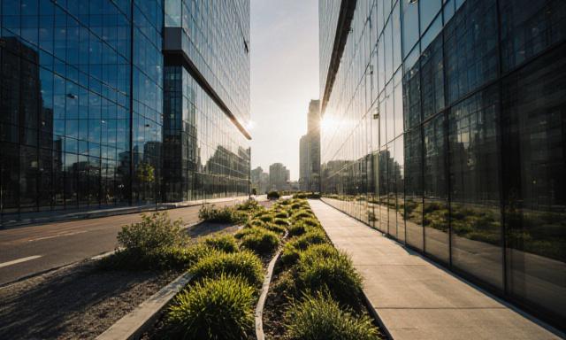 Sustainable urban park with climate-adaptive infrastructure in a modern city